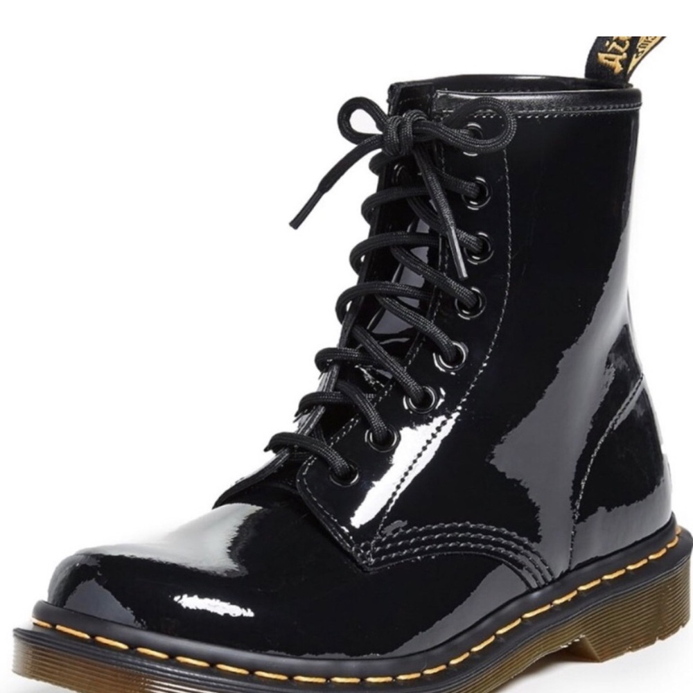 Doc Martens Black Patent Leather Lace-Up Boots